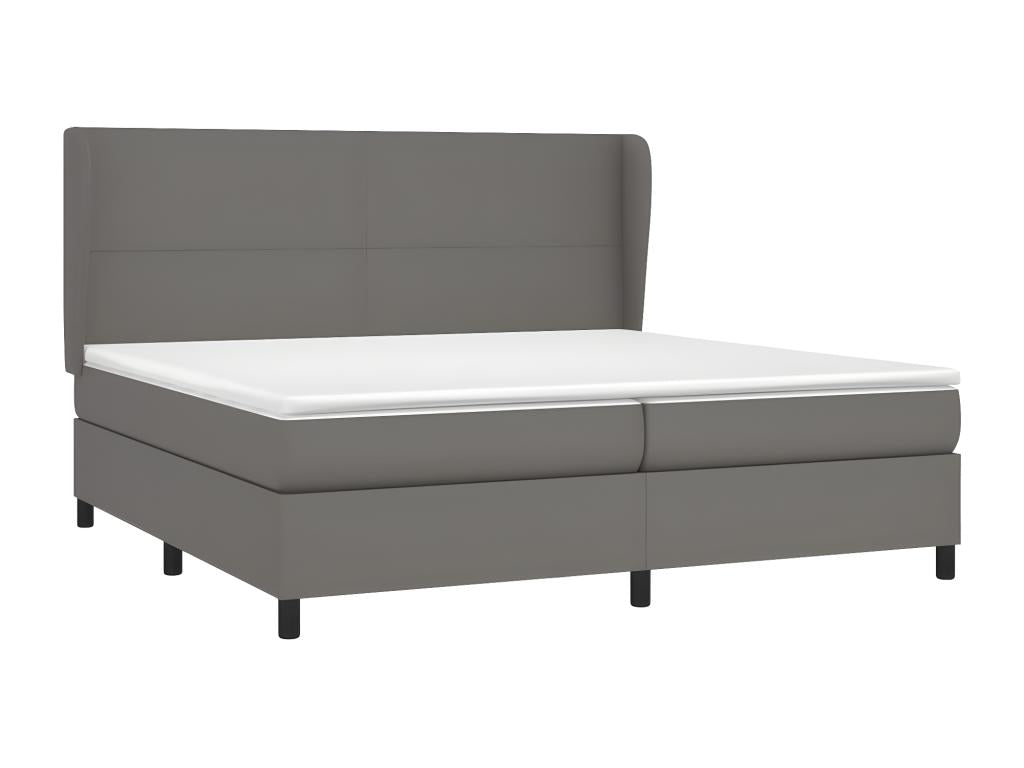 Upholstered bed base with mattress, Grey, 200x200 cm, Faux Leather, IWEN94947
