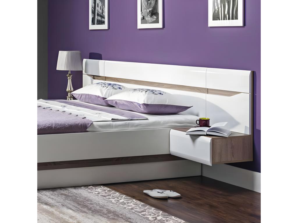 Left-hand wall-mounted bedside table, White/Oak - Boisona - W 50 x D 40.5 x H 71 cm JYVB58411