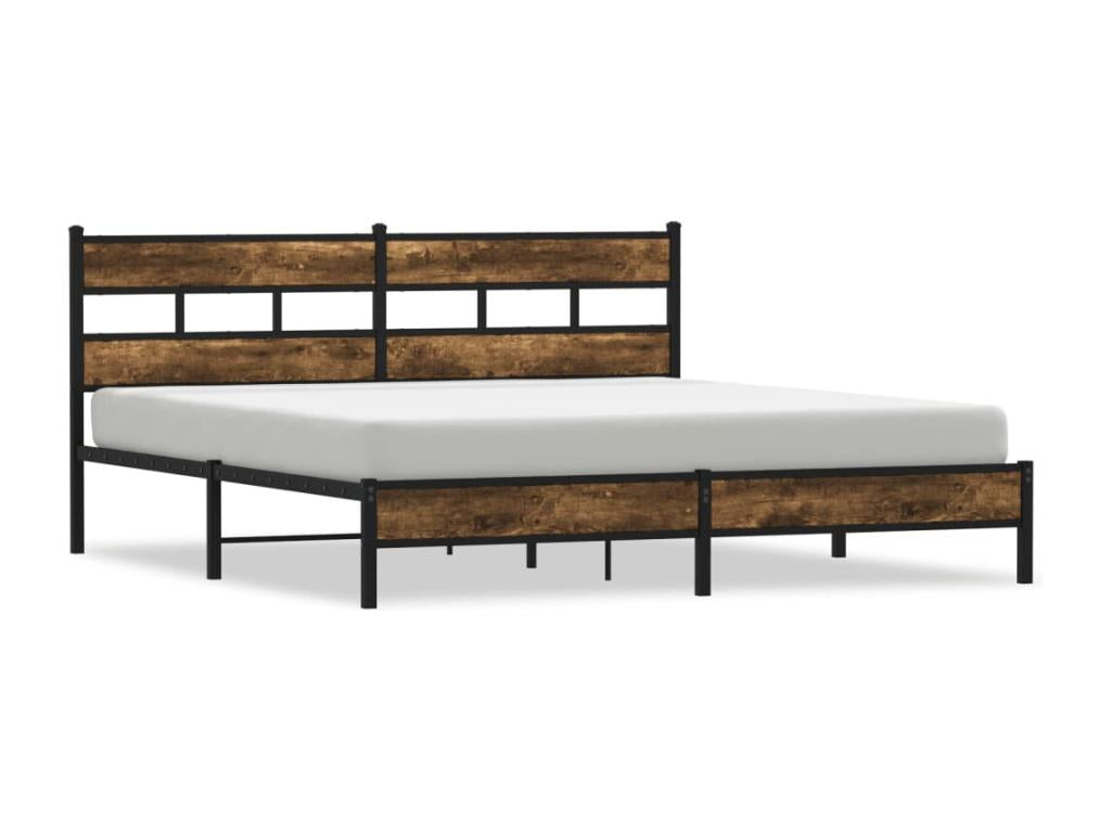 Metal bed frame without mattress, smoked oak, 193x203 cm, VWWS86708