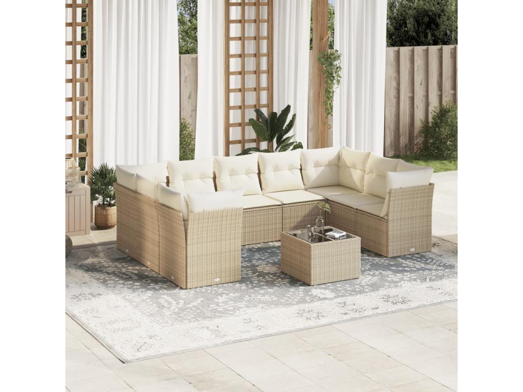 Garden furniture set with cushions, 10 pieces, beige woven resin HJTA67398