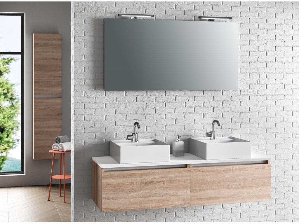 Boisona bathroom vanity unit with 2 drawers, light wood finish and illuminated mirror, L 140cm WEZZ07431