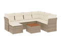 8-piece garden furniture set with cushions, beige woven resin RDLG64554