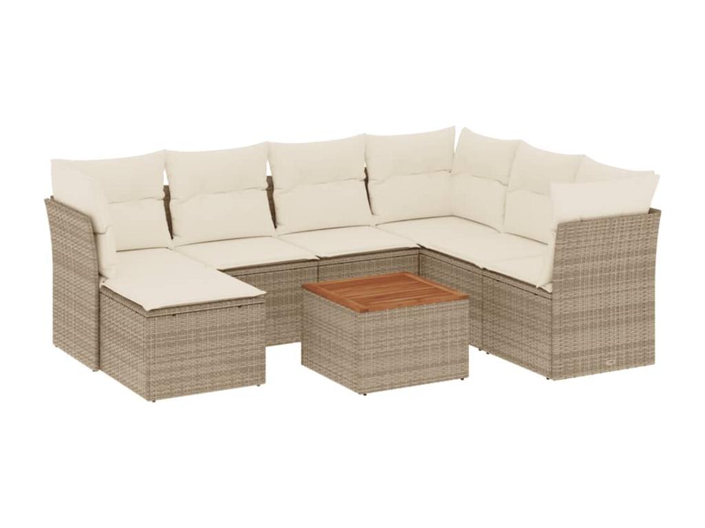 8-piece garden furniture set with cushions, beige woven resin RDLG64554