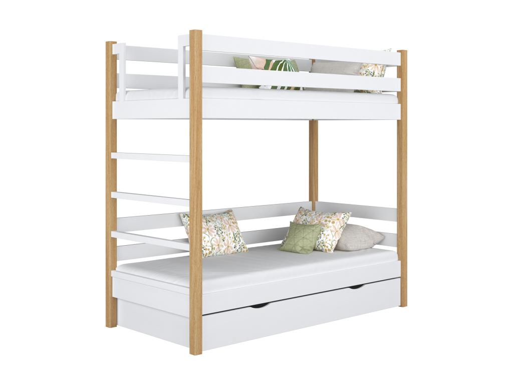 Wooden bunk bed - with drawer N03 White / Natural Oak 80x190 HQSH77933