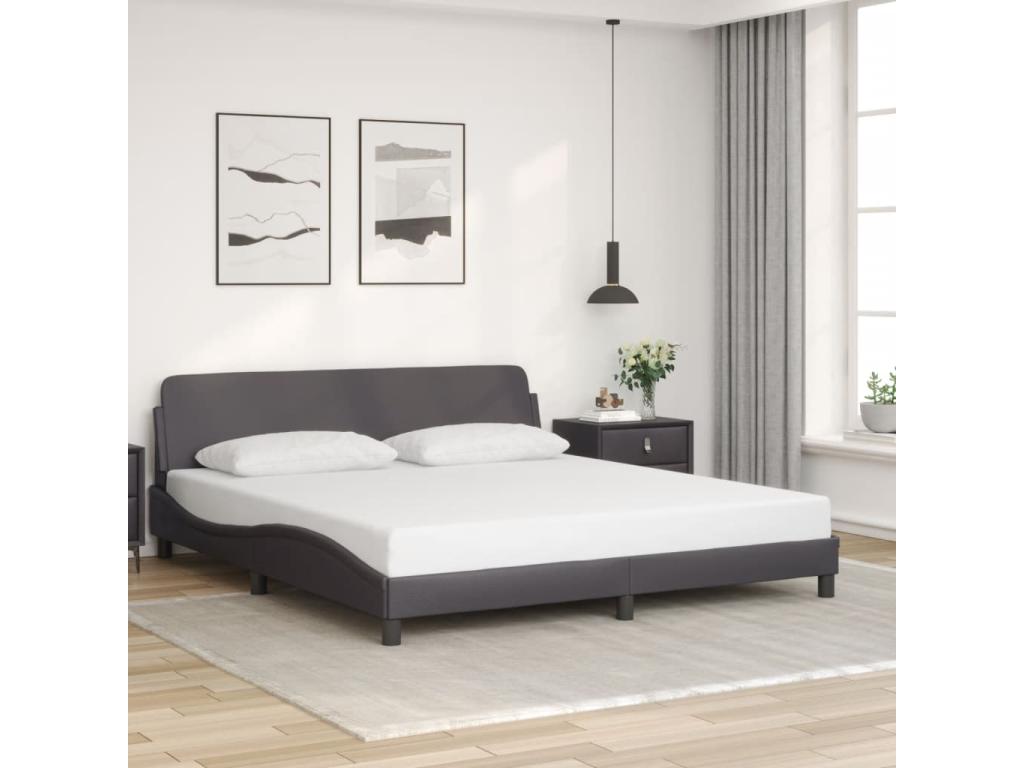 Grey faux leather bed frame without mattress, 180x200 cm, GJKX09606