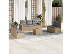 8-piece garden furniture set with cushions, beige woven resin CUZO75924