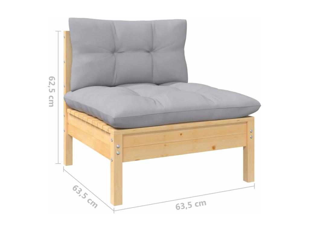 7-piece garden furniture set with grey pine wood cushions YVHT84249