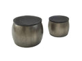 Coffee Table Set of 2 Round Industrial Wood and Metal Sofa Tables YFPE29022