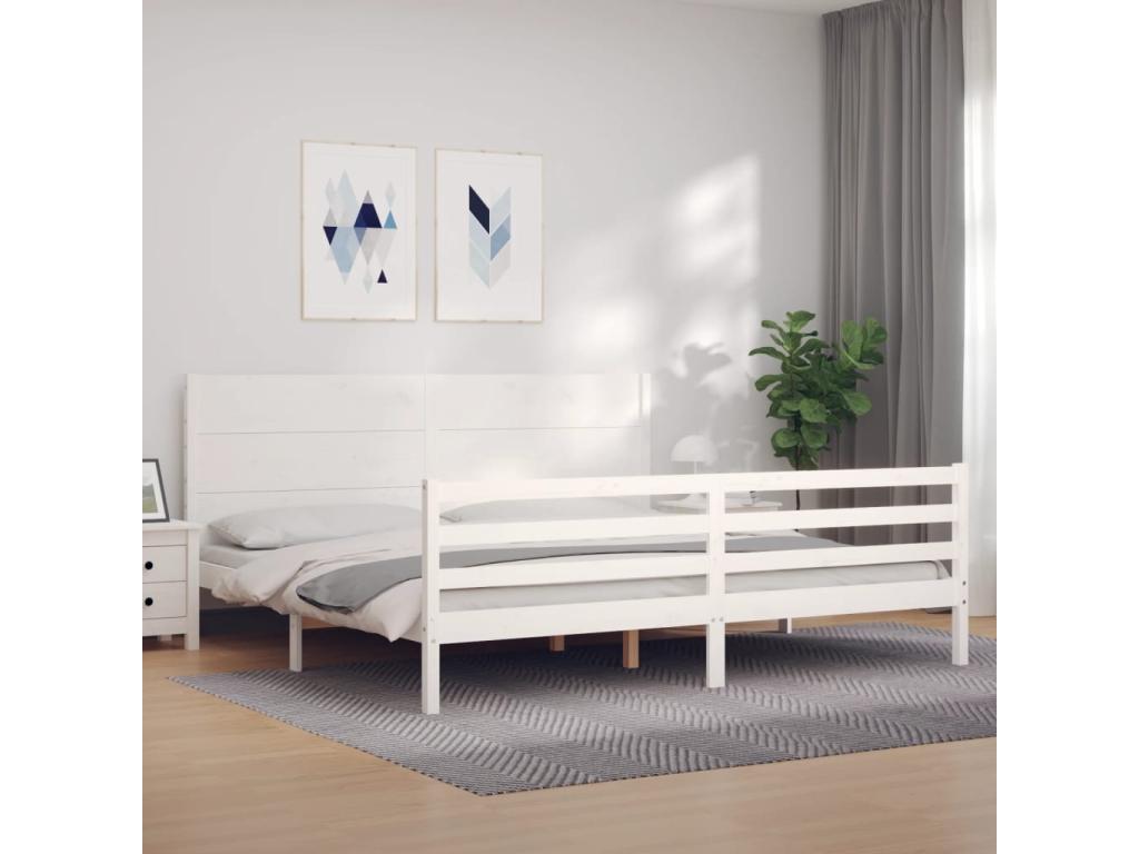 Bed frame with white headboard, Super Boisona solid wood, GUOZ17720
