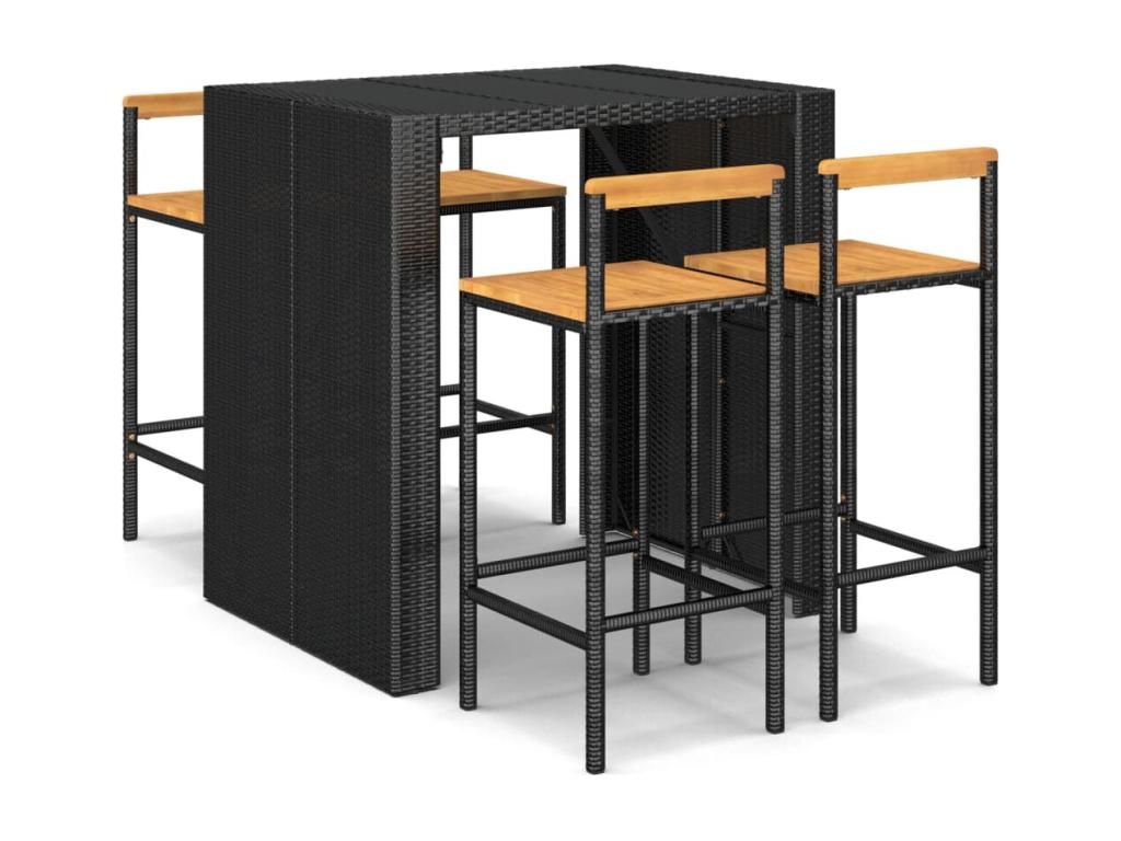 Elariva DUVU09941 5-piece black poly rattan and solid wood garden bar set