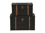 Set of 2 wooden and MDF trunks - Faux leather upholstery - W- 64 x D- 39 x H- 34 cm and W- 54 x D- 30 x H- 30 cm - Dark brown - Nobellea YYYU96689
