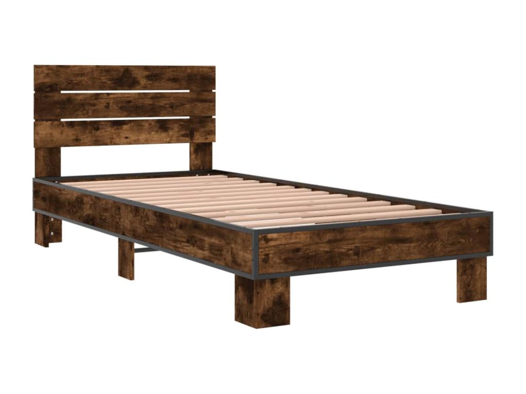 Smoked oak bed frame 90x200 cm engineered wood and metal NAAU65219