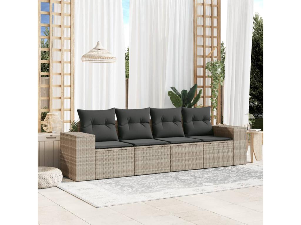 4-piece garden furniture set with light grey cushions, woven resin XSNT90710