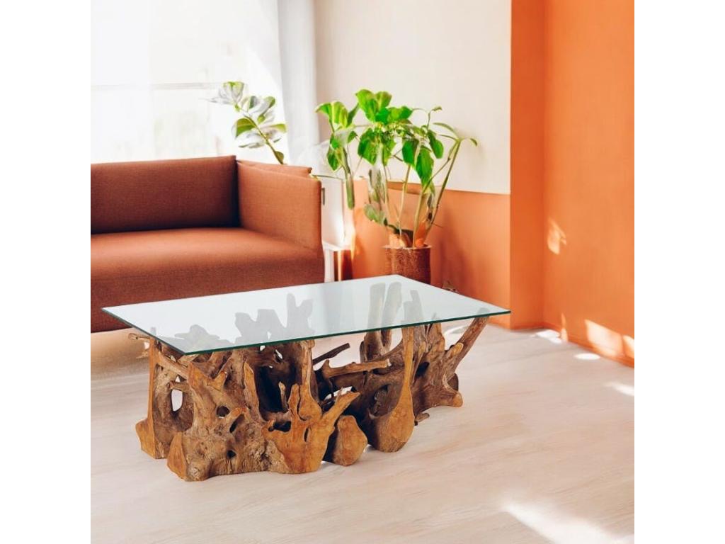 Boisona SFTV06756 glass-topped coffee table on a teak root base