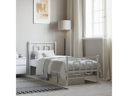 Metal bed frame with headboard and footboard, white, 75x190 cm, ERIG01578