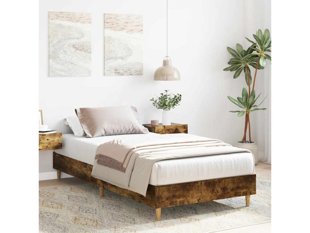 Bed frame without mattress, smoked oak, 75x190cm, engineered wood, RAYD84610
