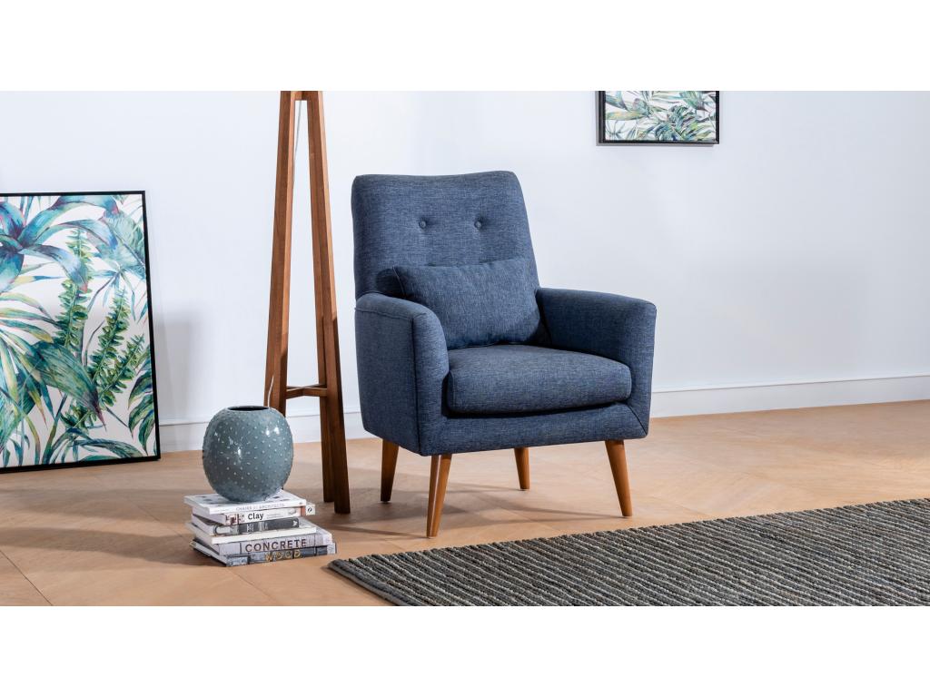 Boisona FAUS49419 3-seater convertible sofa and 1 armchair set in dark blue fabric