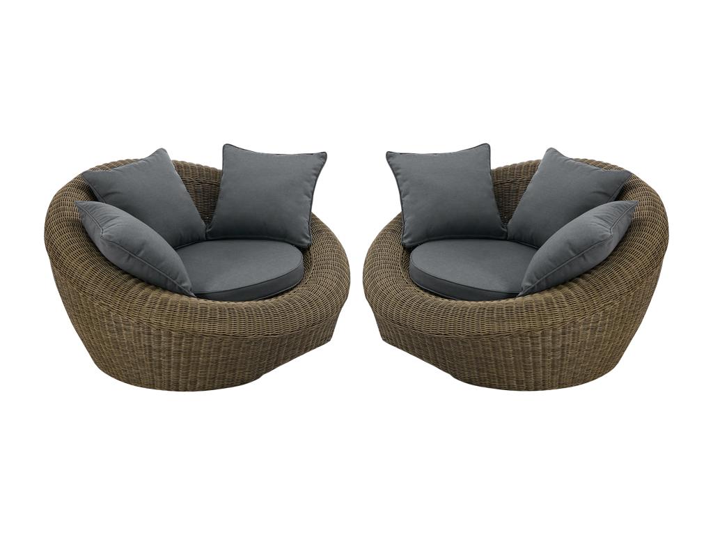 Set of 2 garden armchairs in dark natural wicker resin - Boisona TQBH02465