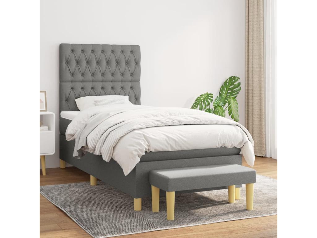 Upholstered bed base with mattress, Dark Grey, 100x200cm, Fabric BPCE12604