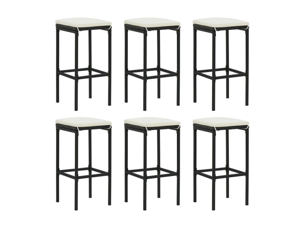 7-piece garden bar set and cushions, black woven resin LMKY49266