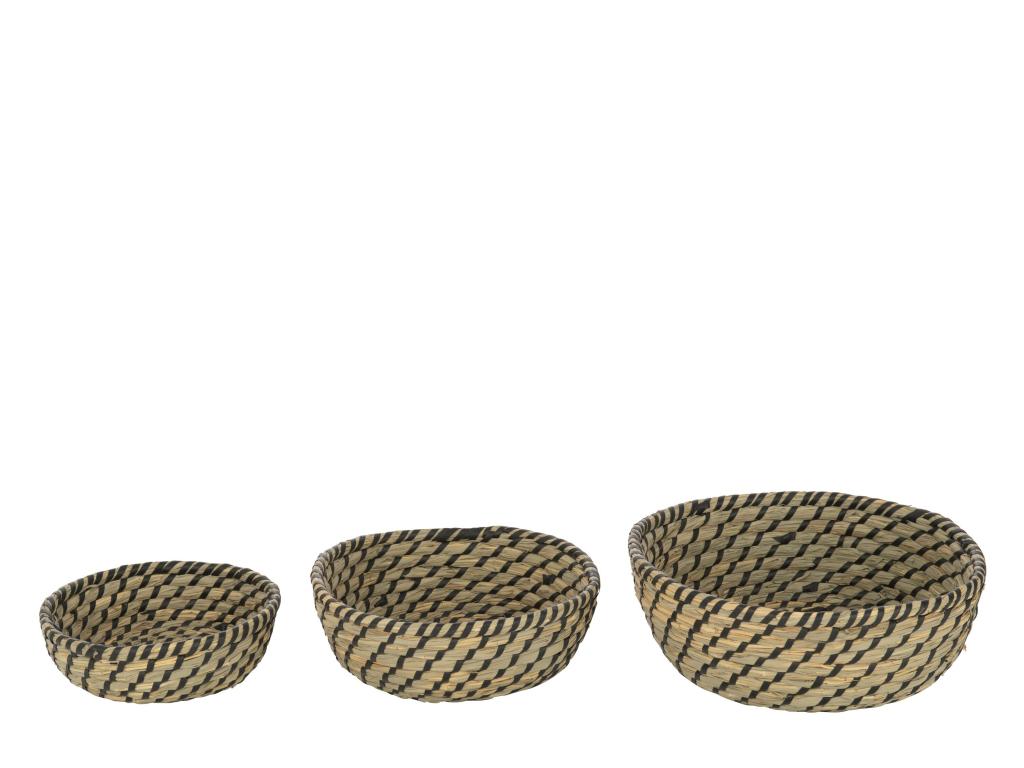 Set of 3 round straw baskets, natural/black, 32x32x12cm XAMX21484