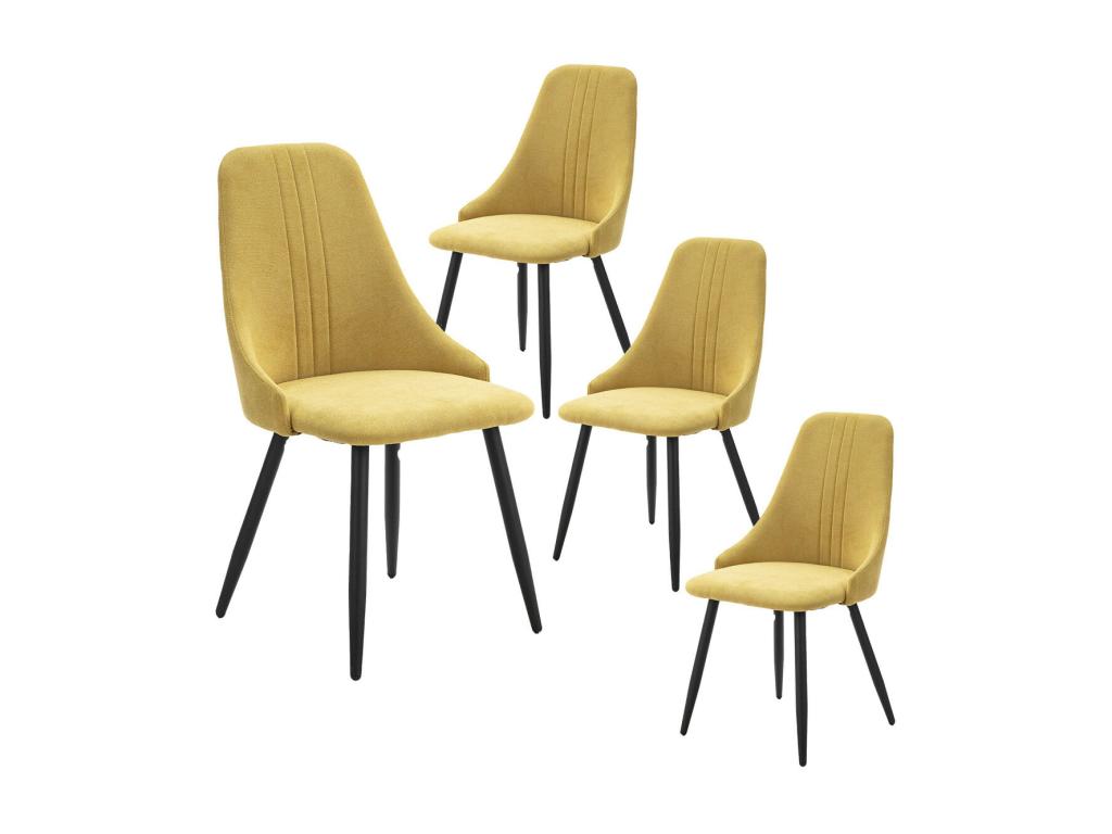 Nobellea - Set of 4 Yellow Fabric Chairs with 3 Stitched Lines and Black Metal Legs CDHJ12700