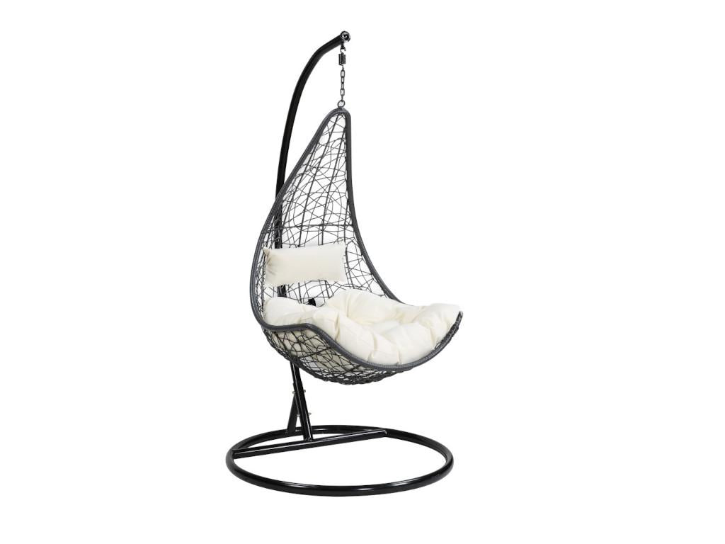 Hanging chair in woven resin - Black with white cushions - Boisona IRTN20658