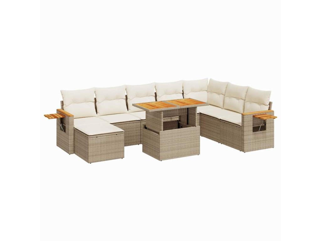 Nobellea 9-piece beige resin wicker garden furniture set with cushions JVSW71936