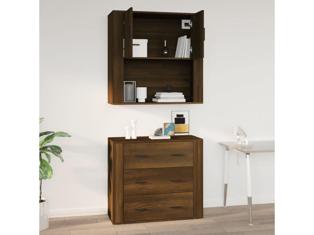 Wall-mounted cabinet, brown oak, 80x33x80 cm, engineered wood, GSJB42062