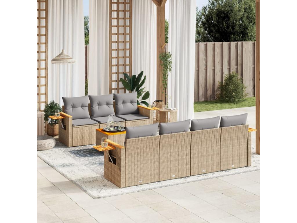 Garden furniture set with cushions, 8 pieces, beige woven resin, JYGQ02418