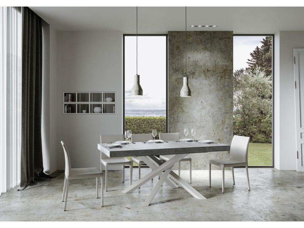 Boisona extendable table 90x200/304 cm, Concrete Grey with white frame, ACIT11474
