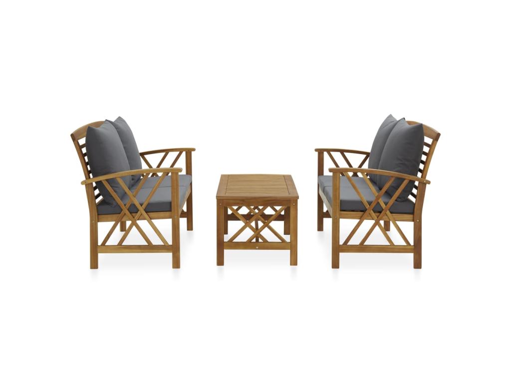 3-piece garden furniture set with cushions, solid Boisona wood, 6 BEZJ76028