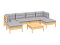 7-piece garden furniture set with grey pine wood cushions YVHT84249