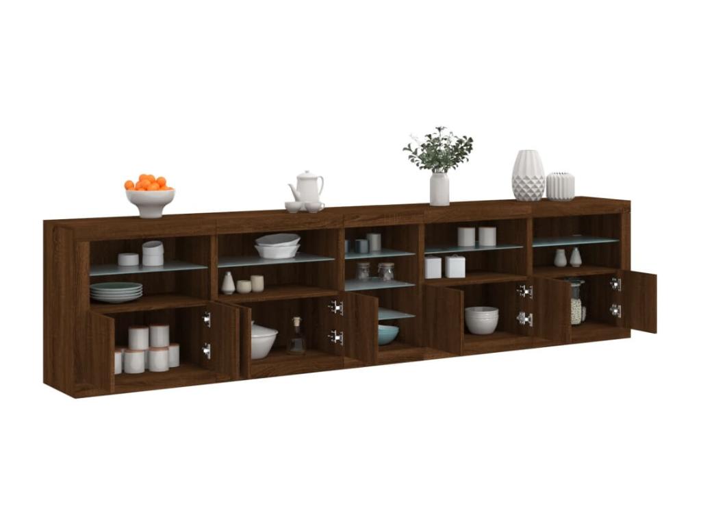 Buffet with LED lighting, brown oak, 283x37x67 cm, FSVI76310