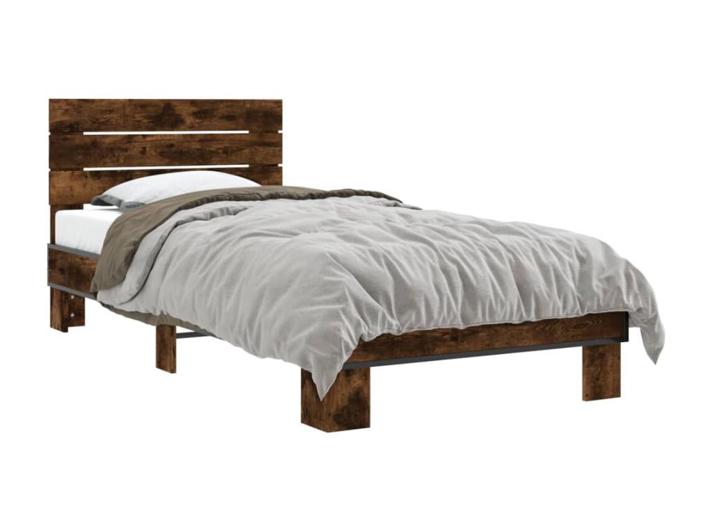 Smoked oak bed frame 90x200 cm engineered wood and metal NAAU65219