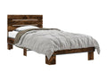 Smoked oak bed frame 90x200 cm engineered wood and metal NAAU65219
