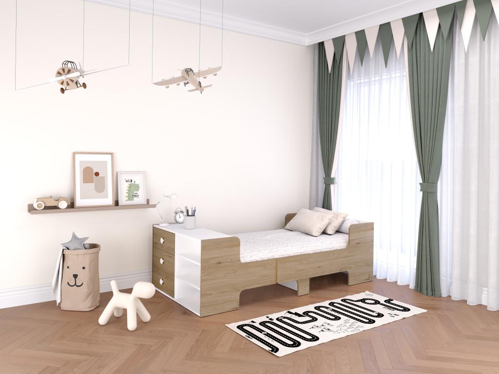 Convertible bed 90x140/170/200 cm with storage - Natural and white color - Boisona EGBZ57706