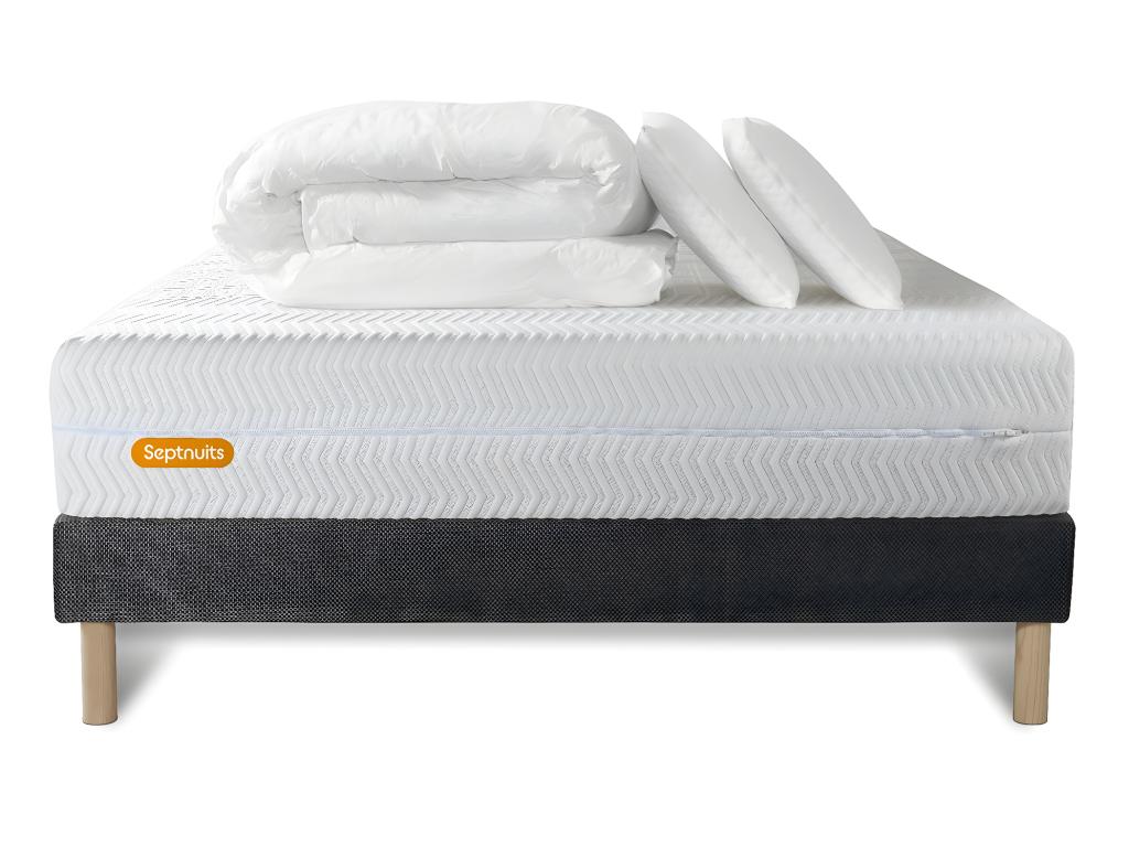 PACK: Grey 160x200cm Bio Memory Foam Bed Base with 5 Comfort Zones, Extra Thick, Duvet, 2 Pillows GBQE73435