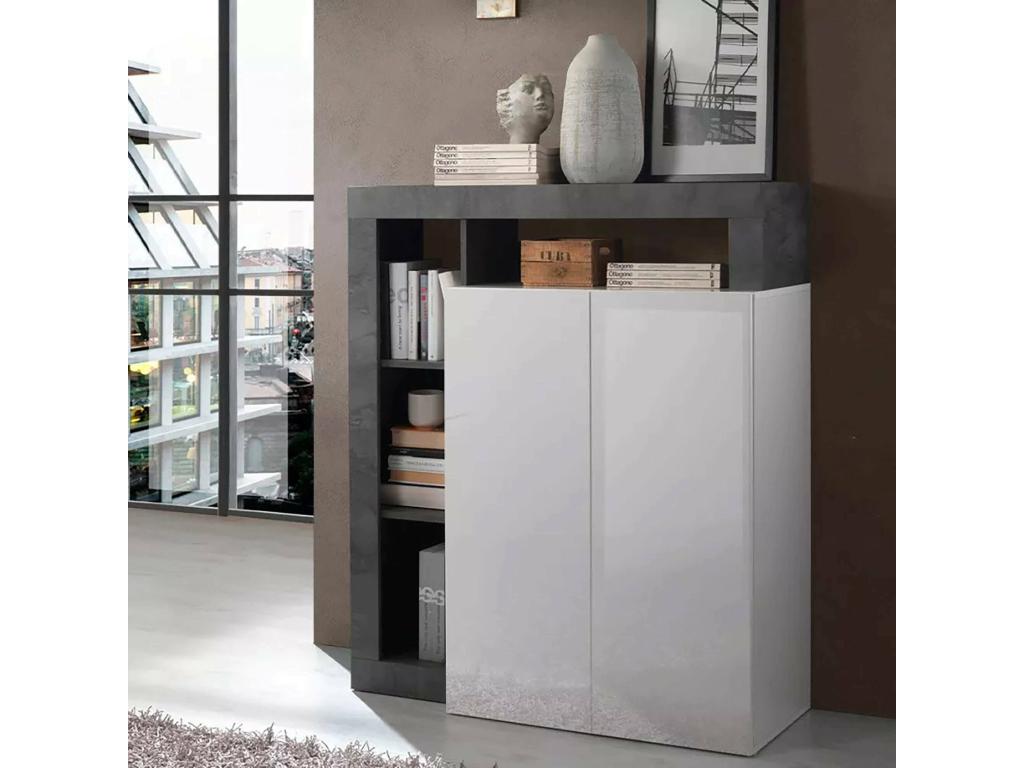 Nobellea Sideboard, Living Room Buffet, Kitchen Pantry, Made in Italy, 108x42x127 cm, Glossy White and Slate, NCGQ27848