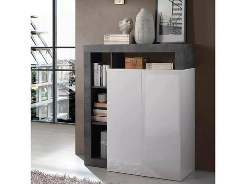 Nobellea Sideboard, Living Room Buffet, Kitchen Pantry, Made in Italy, 108x42x127 cm, Glossy White and Slate, NCGQ27848