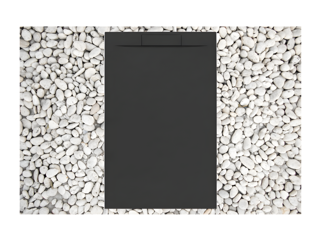 Nobellea 130x85 cm black shower tray in resin and marble powder with side grate in marble resin VEQO76275