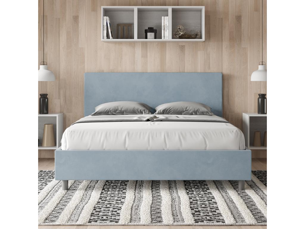 Bed with upholstered slatted base 160x200 microfiber light blue Elariva LLDC52447