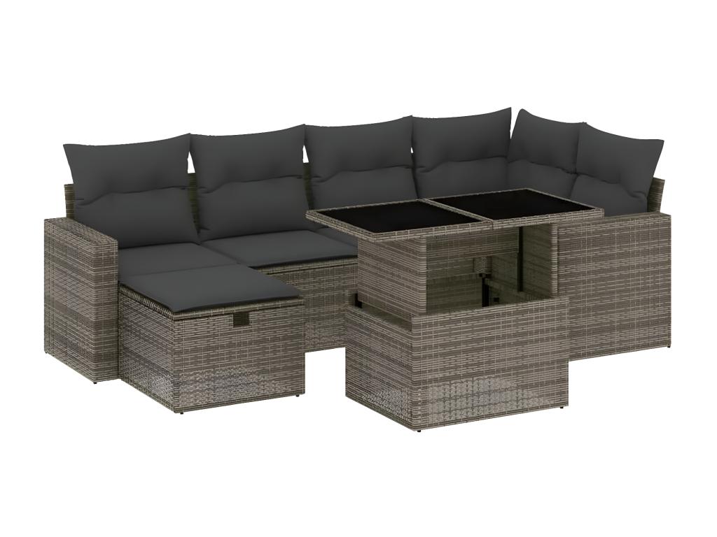 7-piece garden furniture set with cushions, grey woven resin UVWR00030