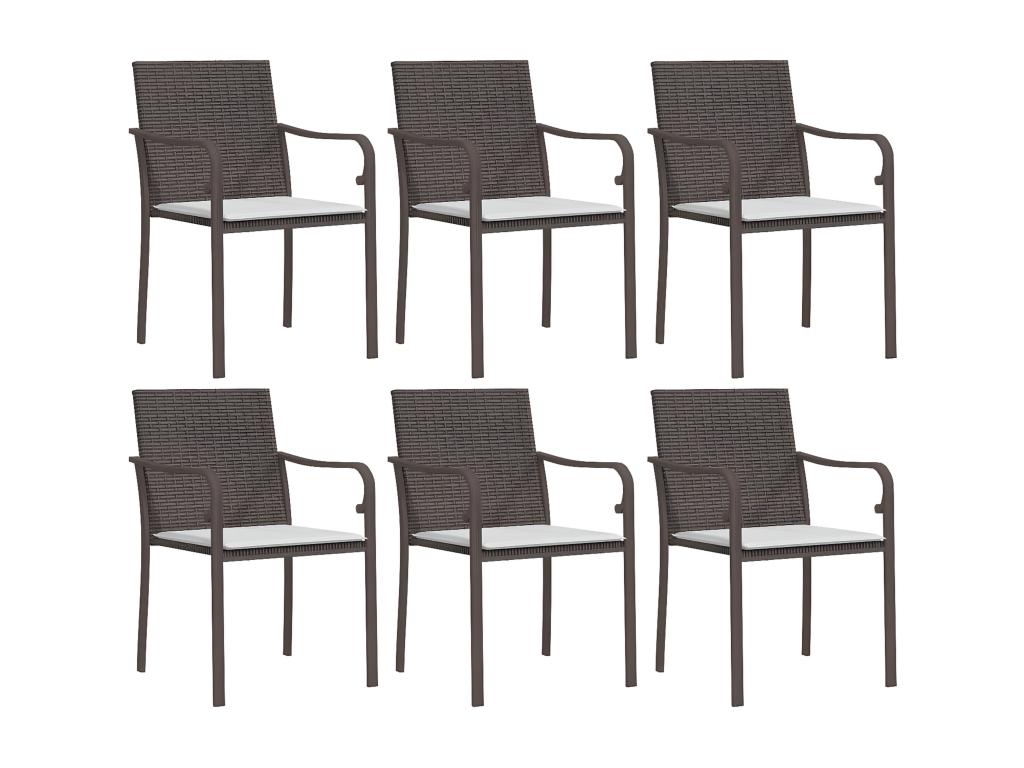 Garden chairs and cushions, set of 6, brown, 56x59x84 cm, rattan, UNEN10711