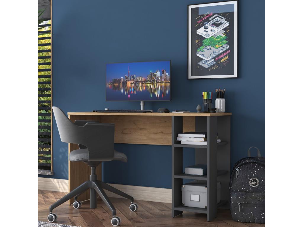 Boisona desk with shelf, 120cm wide, dark wood and anthracite, DKVC36030