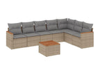 8-piece garden furniture set with cushions, beige woven resin DGPW67467
