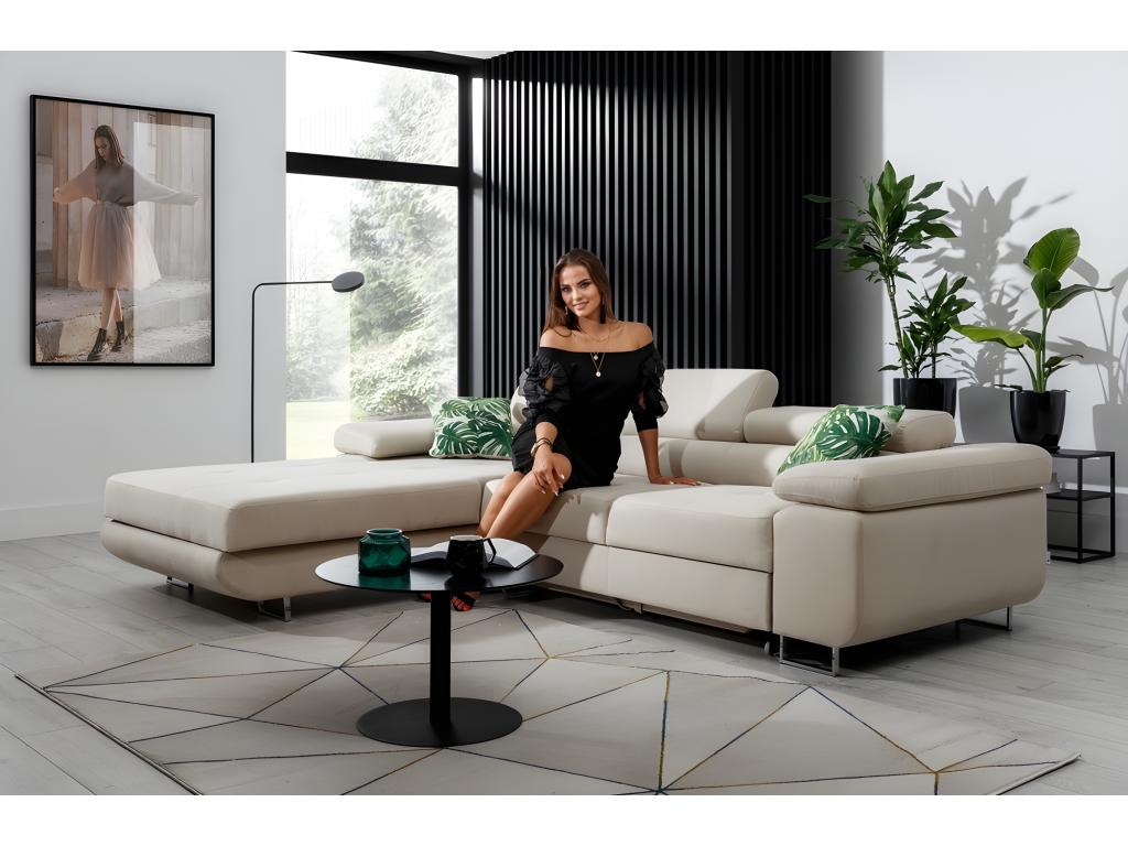 Nobellea 5-seater luxury beige fabric corner sofa bed with storage, left-hand corner (front view) UAEE36806