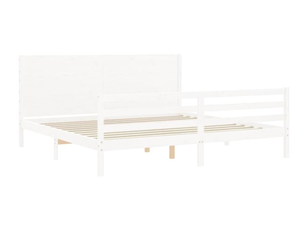 Bed frame with white headboard, Super Boisona solid wood, GUOZ17720