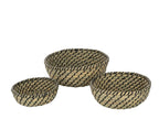 Set of 3 round straw baskets, natural/black, 32x32x12cm XAMX21484