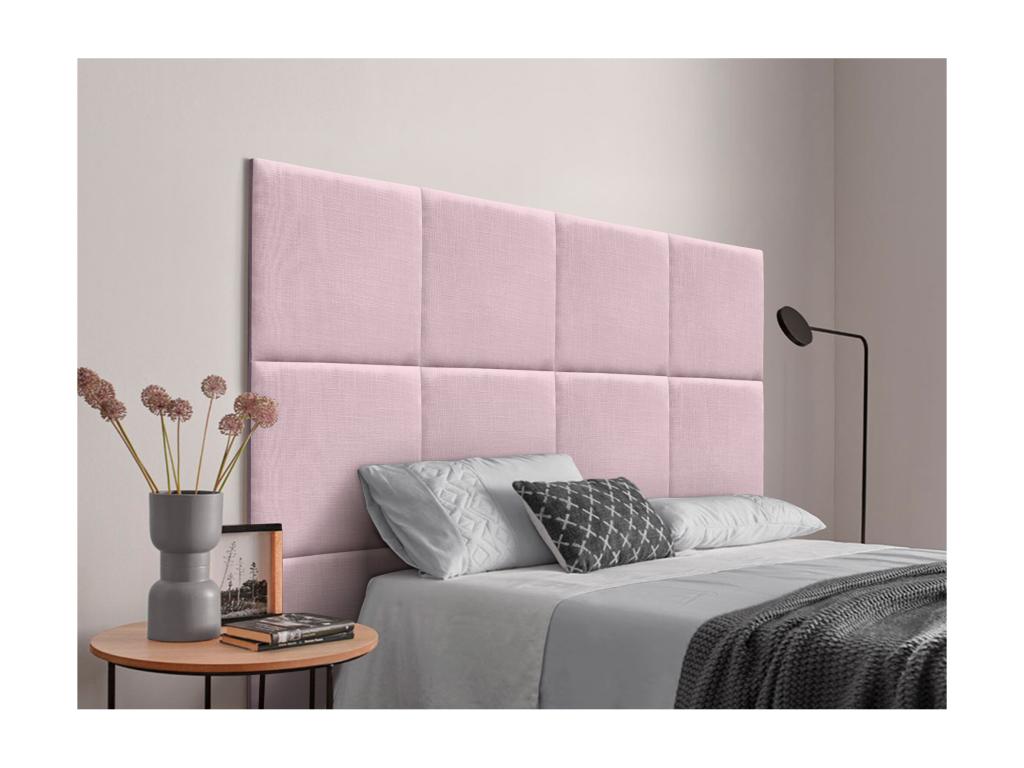 Boisona Upholstered Headboard in Natural Linen, Composed of Interchangeable Self-Adhesive Panels for Luxury Upholstered Bedroom, Pink, 135 cm LQXI83752